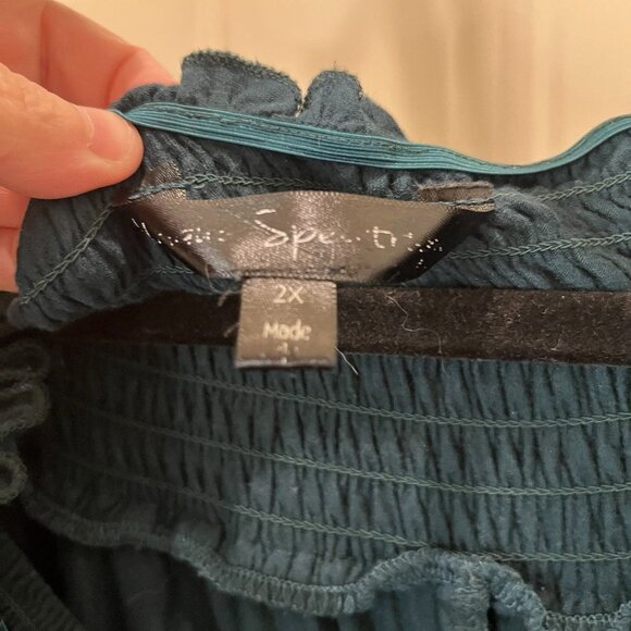 Womens Hunter Green Off Shoulder Lace Sleeves Boho Cottage Core Top 2X Romantic - Picture 9 of 10